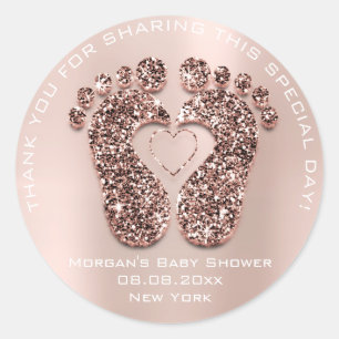 Heart Feet Baby Shower Favour Gift Thank Pink Copp Classic Round Sticker