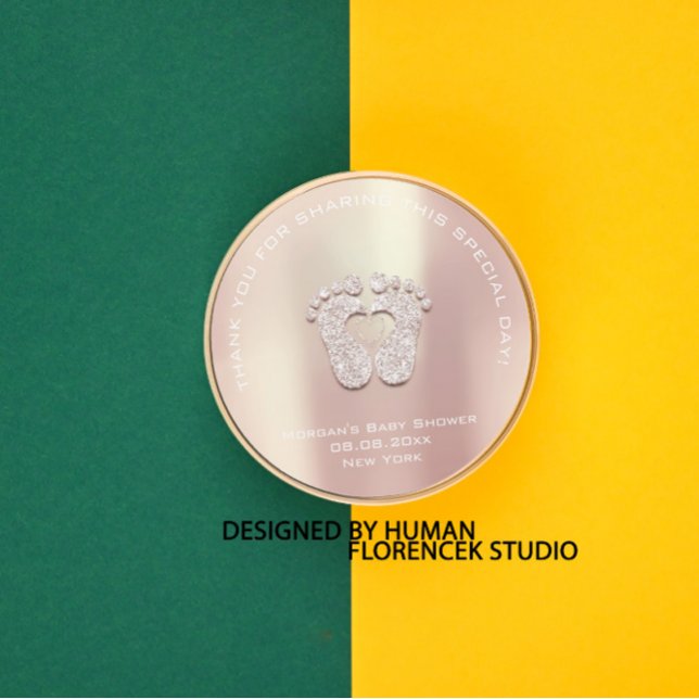 Heart Feet Baby Shower Favour Gift Thank Pink Crea Classic Round Sticker (Heart Feet Baby Shower Favor Gift Thank Pink Cream Classic Round Sticker)