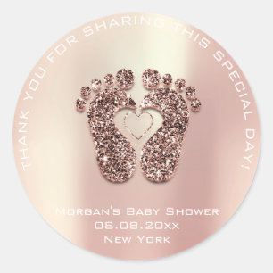 Heart Feet Baby Shower Favour Gift Thank Rose Classic Round Sticker