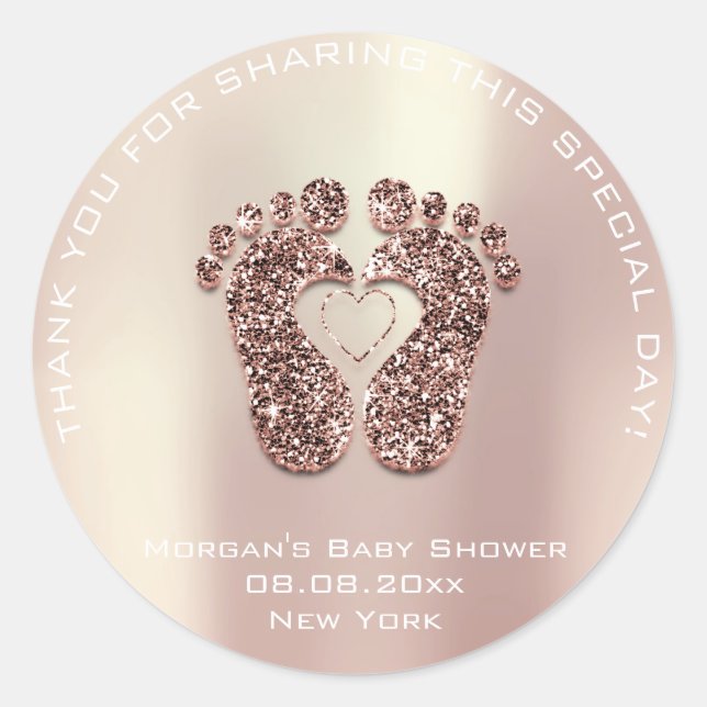 Heart Feet Baby Shower Favour Gift Thank Rose Copp Classic Round Sticker (Front)