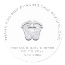 Heart Feet Baby Shower Favour Girl Thank Grey Whit