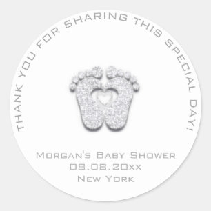 Heart Feet Baby Shower Favour Girl Thank Grey Whit Classic Round Sticker