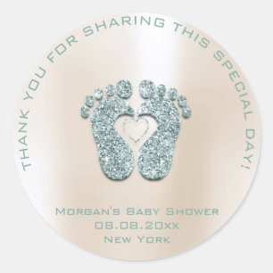Heart Feet Baby Shower Favour Girl Thank Mint Ivor Classic Round Sticker