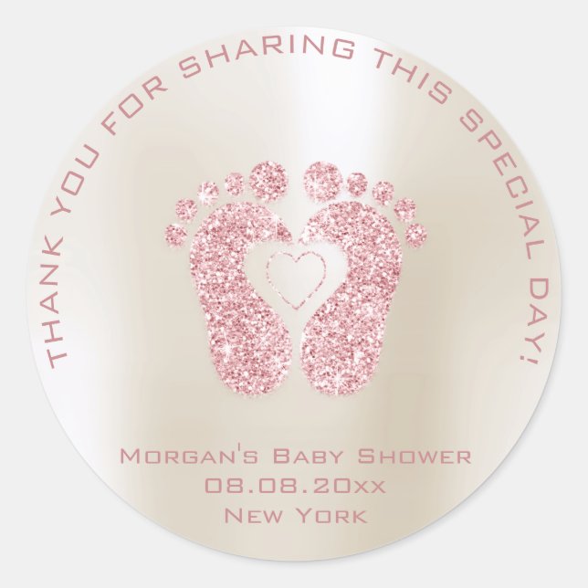 Heart Feet Baby Shower Favour Girl Thank Pink Ivor Classic Round Sticker (Front)