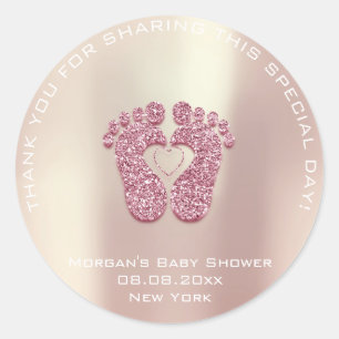 Heart Feet Baby Shower Favour Girl Thank Pink Rose Classic Round Sticker