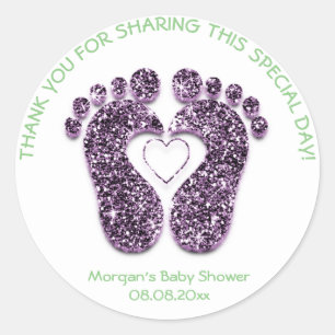 Heart Feet Baby Shower Favour Thank Mint Purple Classic Round Sticker