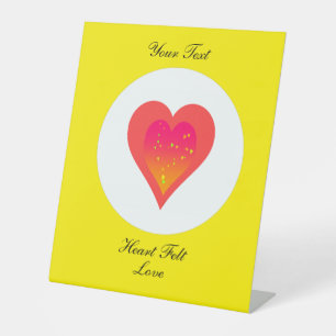 Heart Felt Love Triple Heart Shape Yellow  Pedestal Sign