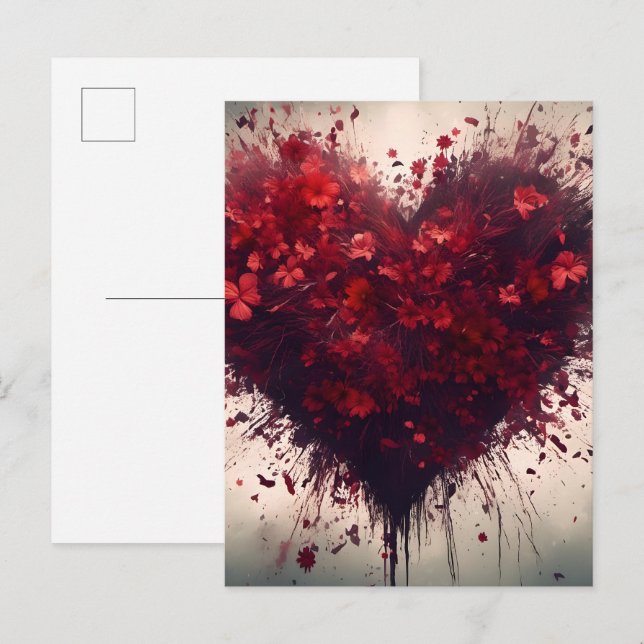 Heart Filled with Bursting Red Flowers Postcard (Front/Back)
