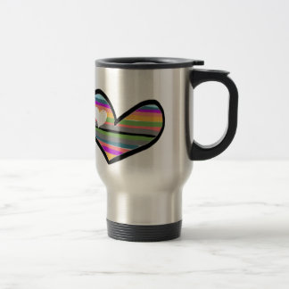 heart filled with colorful stripes travel mug