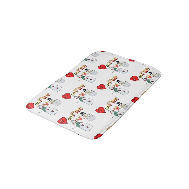 Heart Fire Snowman Shower mat bathroom (Angled)
