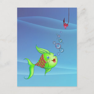 HEART FISH BUBBLE by SHARON SHARPE Postcard