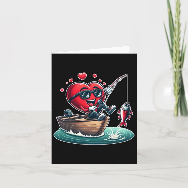 Heart Fishing Valentines Day Men Womens Boys Girls Card (Front)