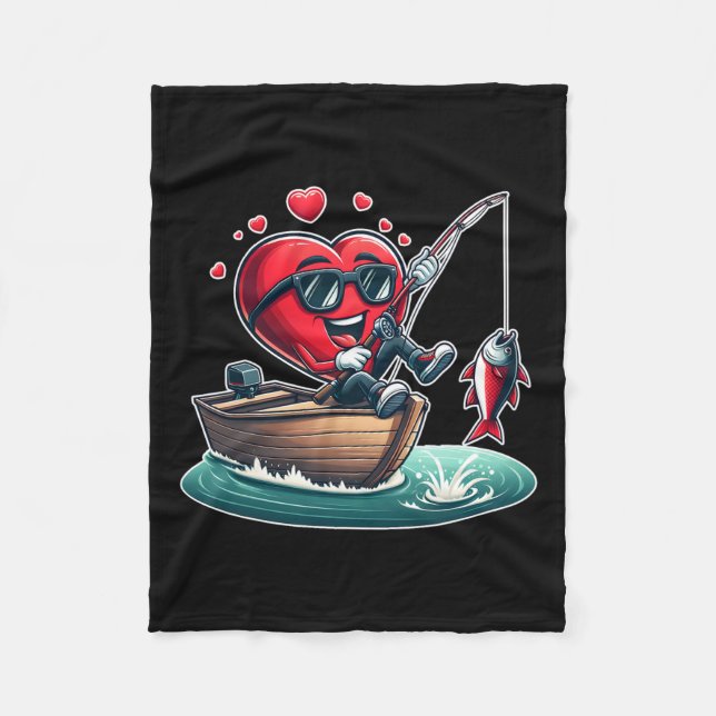 Heart Fishing Valentines Day Men Womens Boys Girls Fleece Blanket (Front)