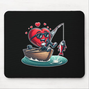 Heart Fishing Valentines Day Men Womens Boys Girls Mouse Mat