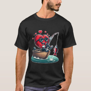 Heart Fishing Valentines Day Men Womens Boys Girls T-Shirt