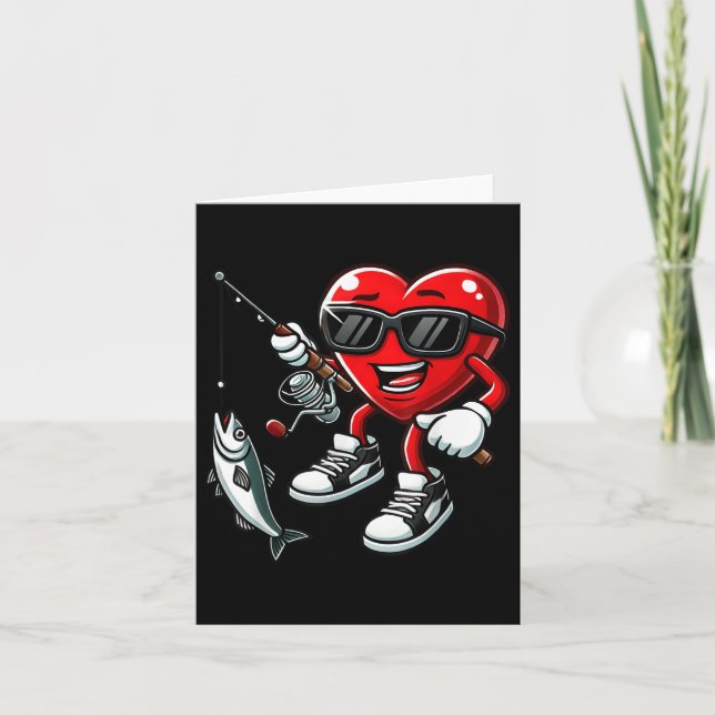 Heart Fishing Valentines Day Toddler Kids Mens Fis Card (Front)