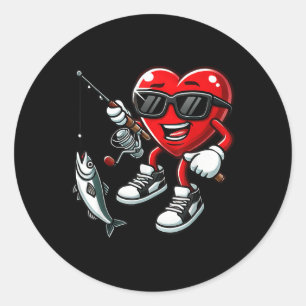Heart Fishing Valentines Day Toddler Kids Mens Fis Classic Round Sticker