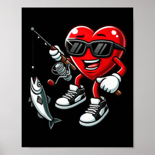 Heart Fishing Valentines Day Toddler Kids Mens Fis Poster