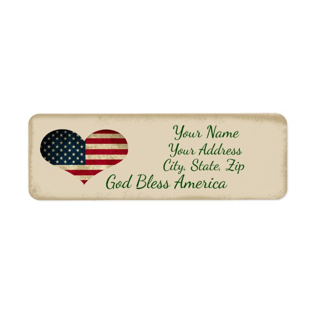Heart Flag God Bless America Return Address Labels (Front)