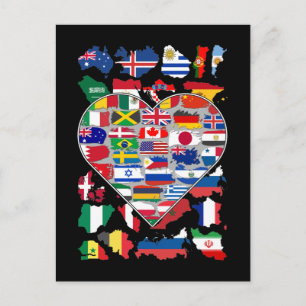 Heart Flags of the World Country Travelling Postcard