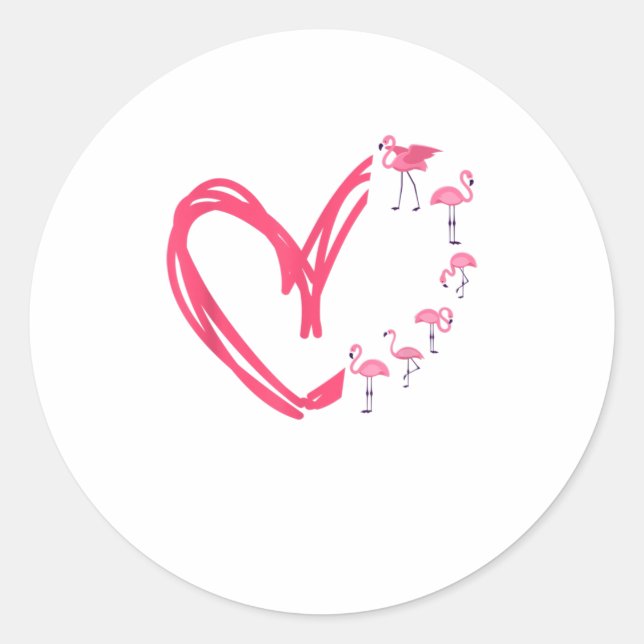 Heart Flamingo TShirt Classic Round Sticker (Front)