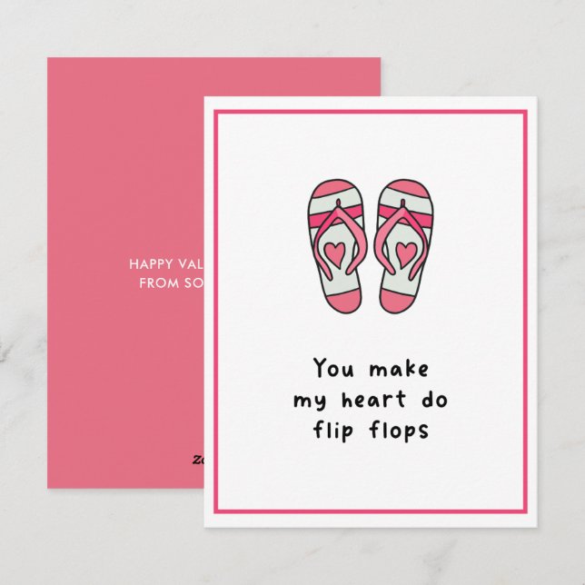 Heart Flip Flops Cute Pink Valentines Day Holiday Card (Front/Back)