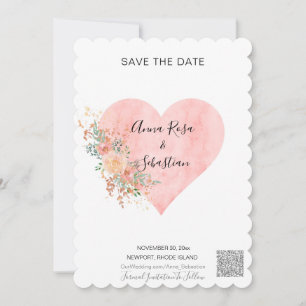 *~* Heart Floral AR6 WEDDING SAVE the DATE QR Invitation