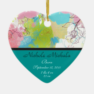Heart Floral Birth Announcement Keepsake Ceramic Tree Decoration