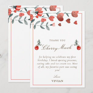 Heart Floral Cherry On Top Birthday Thank You Card