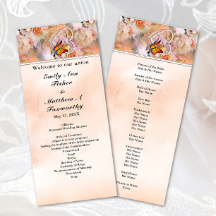 Heart Floral Rose Butterfly Pearls Wedding Program Programme