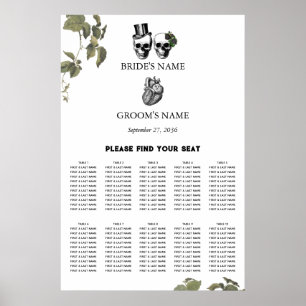 Heart Floral Skulls Wedding Seating Chart