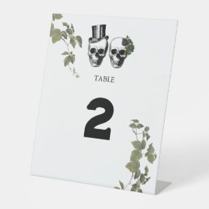 Heart Floral Skulls Wedding Table Number Pedestal Sign