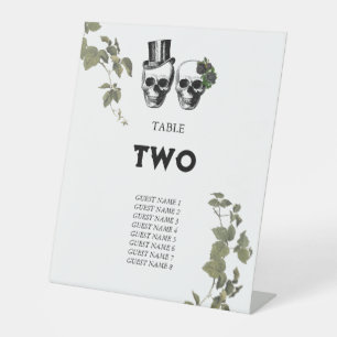 Heart Floral Skulls Wedding Table Number Pedestal Sign