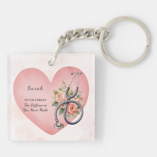 Heart Floral Stethoscope Nurse Colleague Gratitude Key Ring
