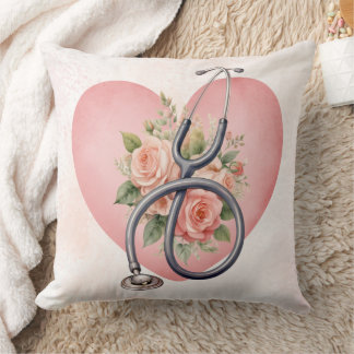 Heart Floral Stethoscope Nurse Doctor Clinic Cushion