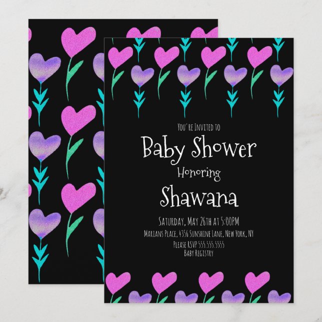 Heart Floral Valentines Day Baby Shower Invitation (Front/Back)