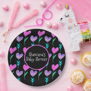 Heart Floral Valentines Day Baby Shower Paper Plate