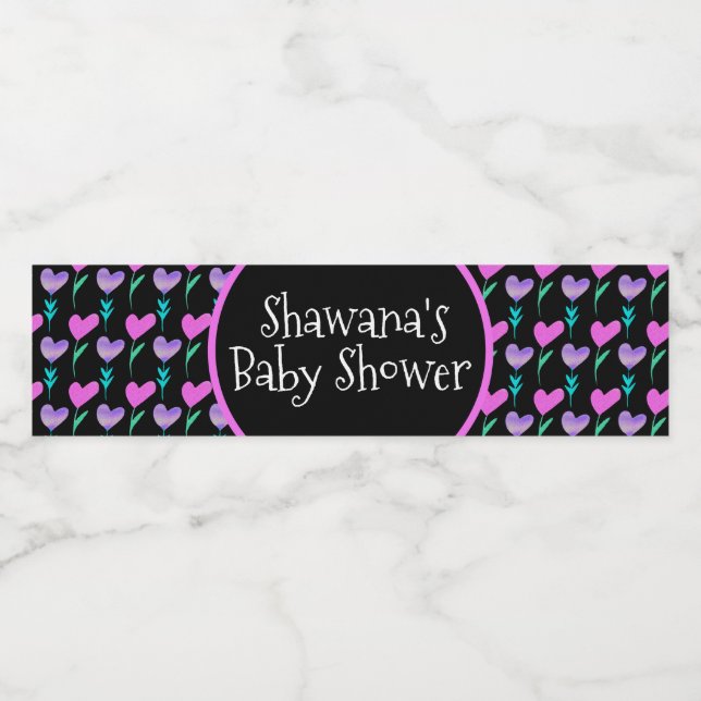 Heart Floral Valentines Day Baby Shower   Water Bottle Label (Single Label)