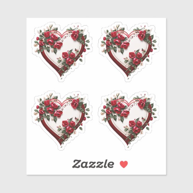 Heart Floral Wedding Flowers Vinyl Stickers (Sheet)