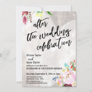 Heart Floral Wood After the Wedding Celebration Invitation