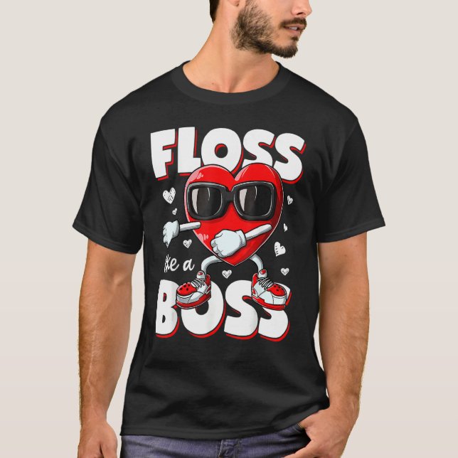 Heart Floss Like A Boss Valentines Day Boys Kids F T-Shirt (Front)