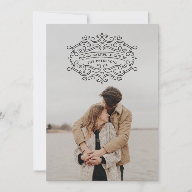 Heart Flourish Frame Valentine's Day Card - Black (Front)
