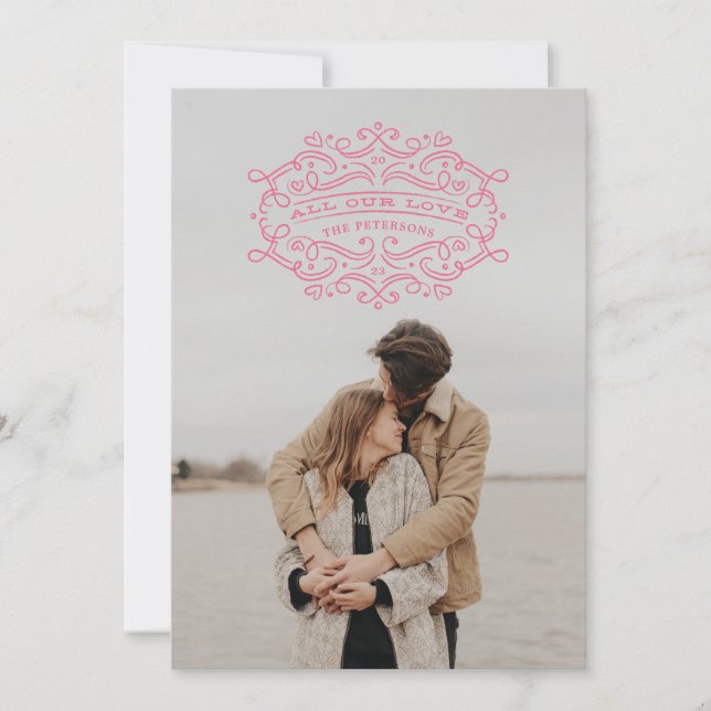 Heart Flourish Frame Valentine's Day Card - Pink (Front)