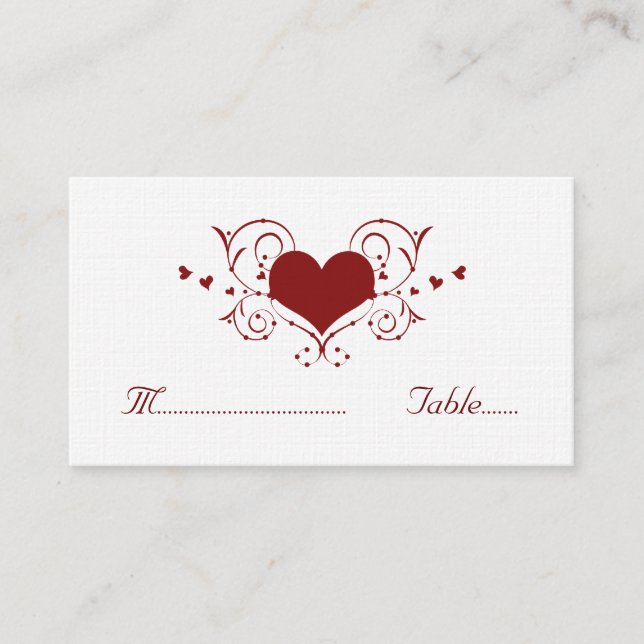 Heart Flourish Place Card, Red Place Card (Front)
