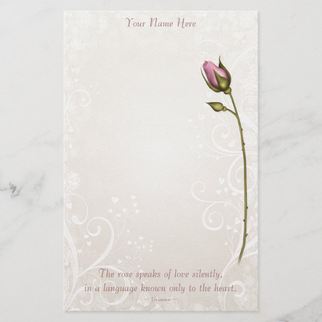 Heart Flourish Rose Stationery (Front)
