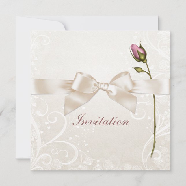 Heart Flourish Rose Wedding Invitation (Front)