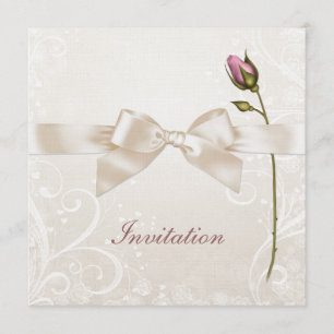 Heart Flourish Rose Wedding Invitation