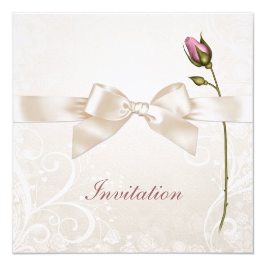 Heart Flourish Rose Wedding Invitation
