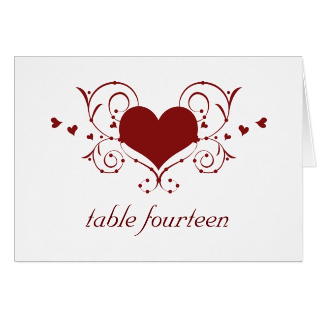Heart Flourish Table Number Card, Red (Front Horizontal)