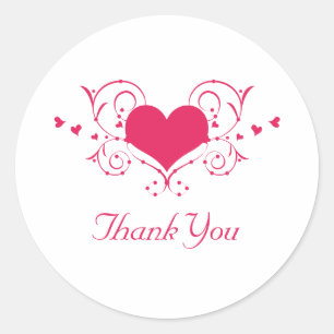 Heart Flourish Thank You Stickers, Dark Pink Classic Round Sticker